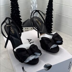 ALDO Black Heeled Sandals with Bow Detail